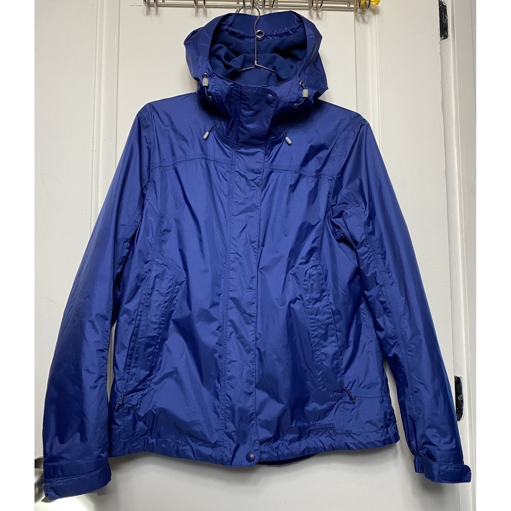 LL Bean Jacket Women's Size S Pet Blue Hooded Raincoat Lightweight